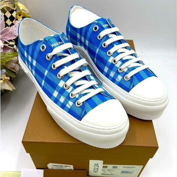 Men’s Burberry Jack vivid blue check sneakers size 44 made in Italy - Picture 1 of 7